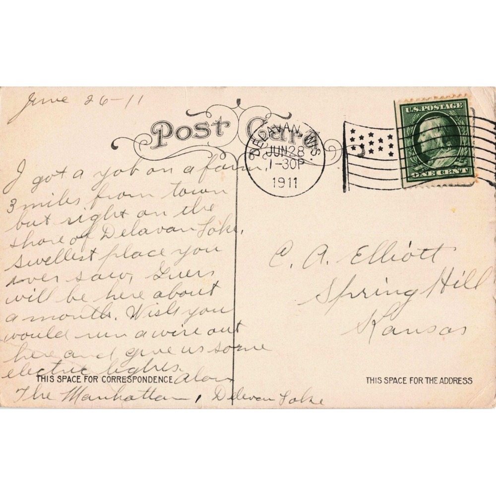 Vintage Mill Pond Lake Delavan Wisconsin Postcard 1911 Postmark VG - Picture 2 of 2